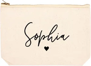 Andaz Press Personalized Makeup Bags for Women Bridesmaid Proposal Gifts Canvas Cosmetic Bag with Zipper Custom Name with Heart Makeup Pouch For Bridesmaids Girls Weekend Gifts for Women 6.5 x 9 Inch