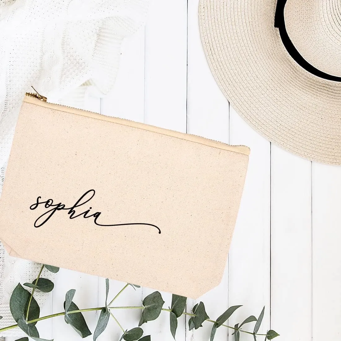 Andaz Press Personalized Makeup Bags for Women Bridesmaid Proposal Gifts Canvas Cosmetic Bag with Zipper Minimal Custom Name Makeup Pouch For Bridesmaids Girls Weekend Gifts for Women 6.5 x 9 Inch