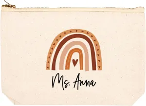 Andaz Press Personalized Teacher Appreciation Cosmetic Bags, Boho Rainbow, Canvas Makeup Bag Teacher Zipper Pouch Custom Name Teacher Pouch Bag Teacher Appreciation Gifts, 9x 6.5 1-Pack