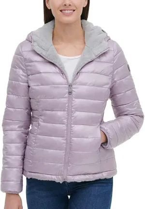 Andrew Marc Ladies' Ultra Soft Attached Hood Reversible Jacket (S, Shine Lavende)