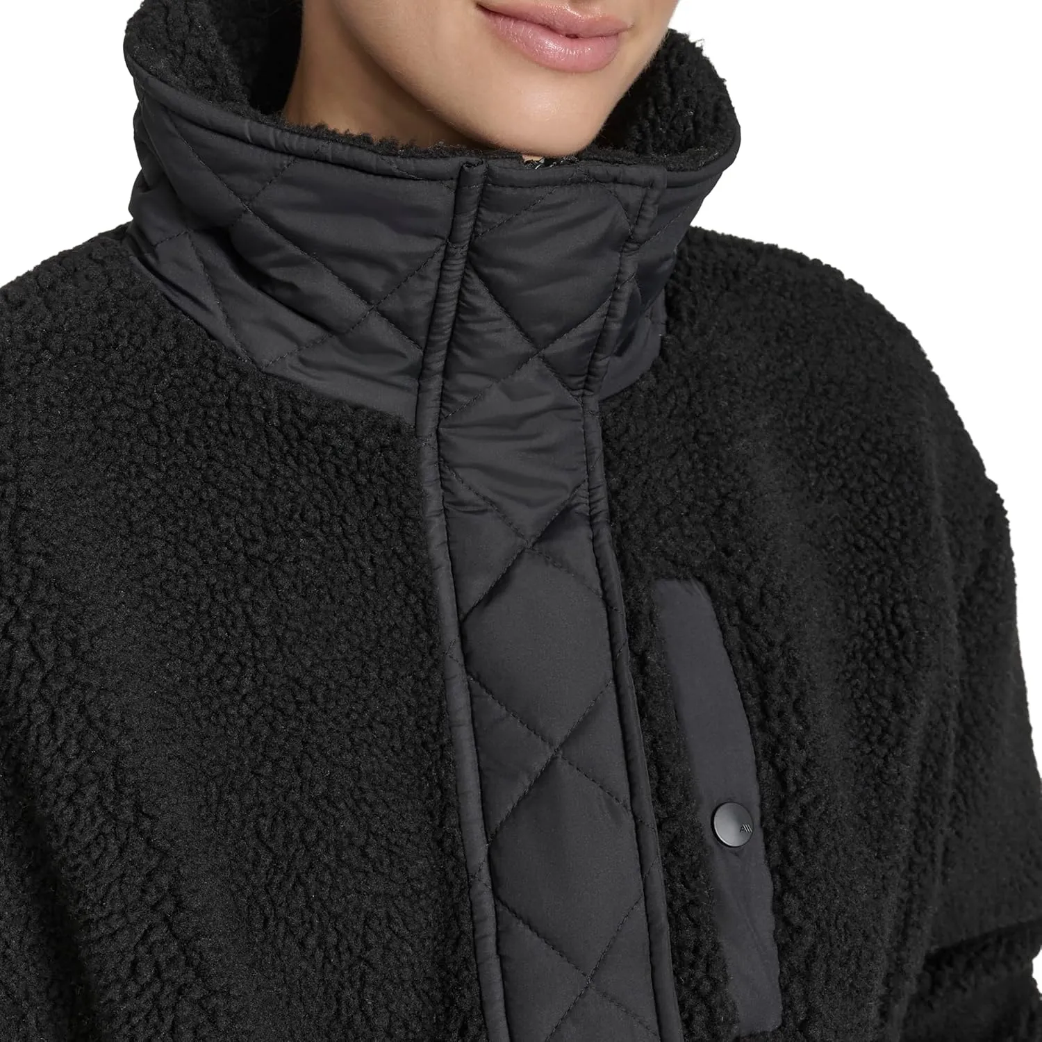Andrew Marc Women's Mixed Media Tunic Length Faux Sherpa Jacket