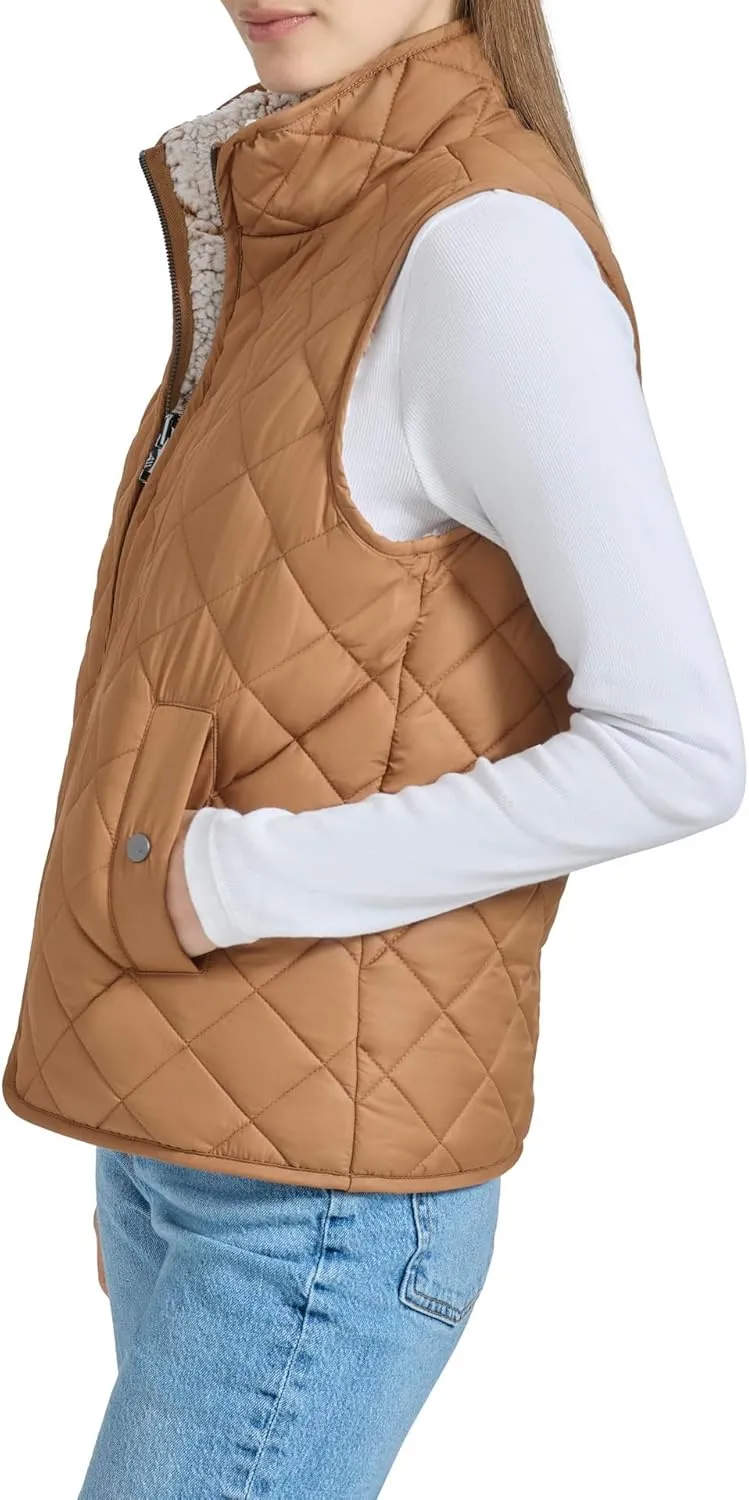 Andrew Marc Women's Zip Front Quilted Faux Sherpa Vest
