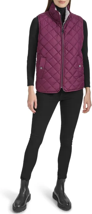 Andrew Marc Women's Zip Front Quilted Faux Sherpa Vest