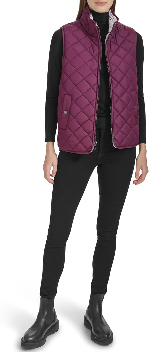 Andrew Marc Women's Zip Front Quilted Faux Sherpa Vest