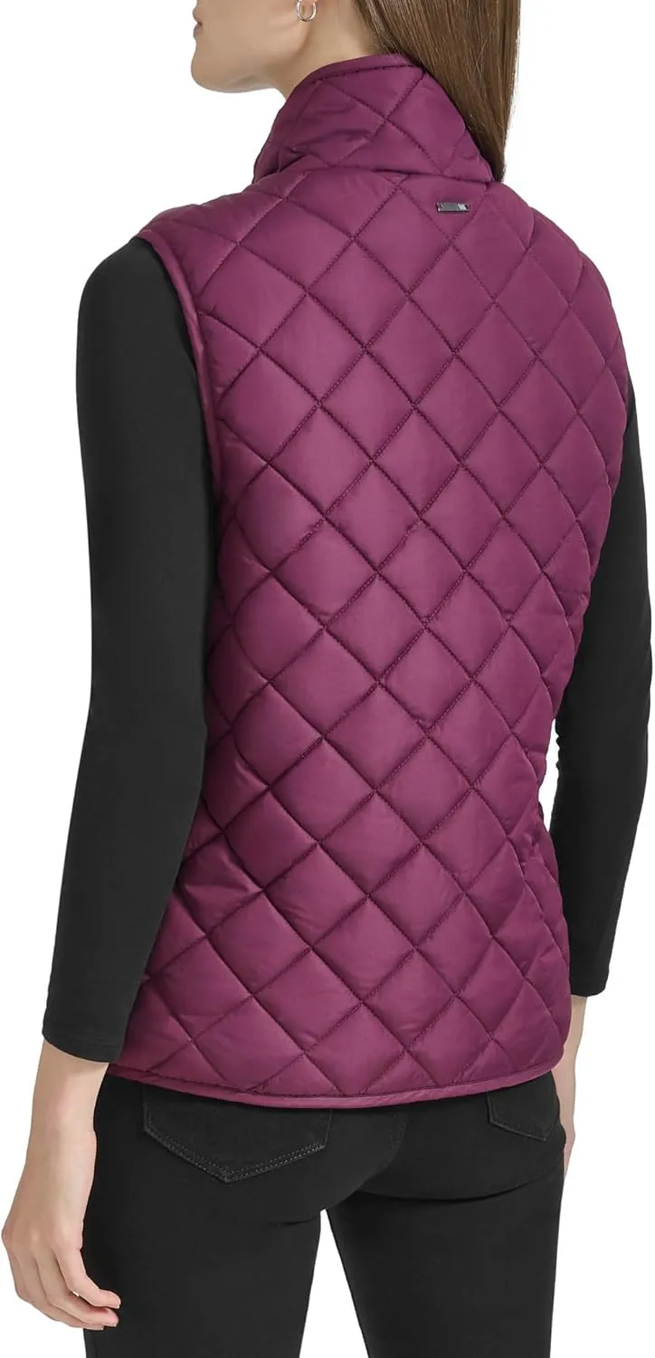 Andrew Marc Women's Zip Front Quilted Faux Sherpa Vest