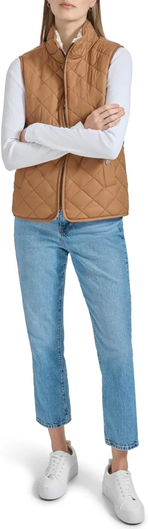 Andrew Marc Women's Zip Front Quilted Faux Sherpa Vest