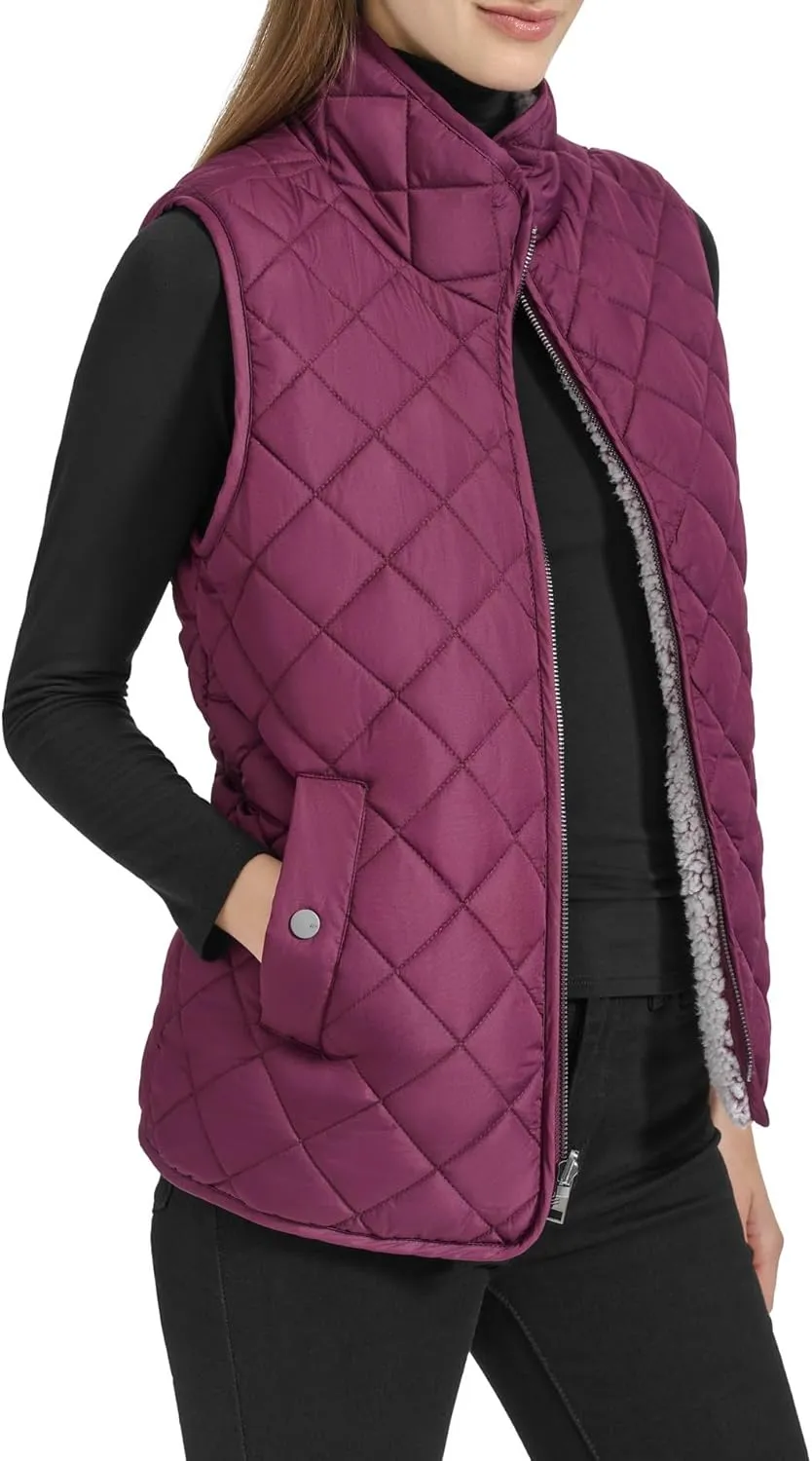 Andrew Marc Women's Zip Front Quilted Faux Sherpa Vest