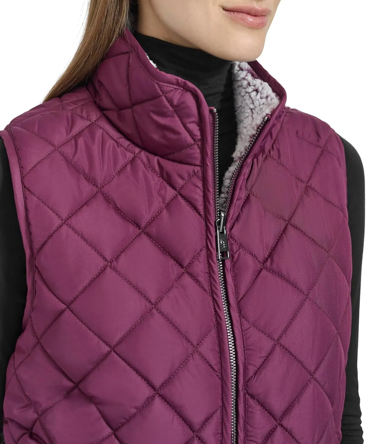 Andrew Marc Women's Zip Front Quilted Faux Sherpa Vest