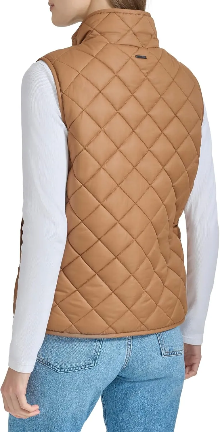 Andrew Marc Women's Zip Front Quilted Faux Sherpa Vest