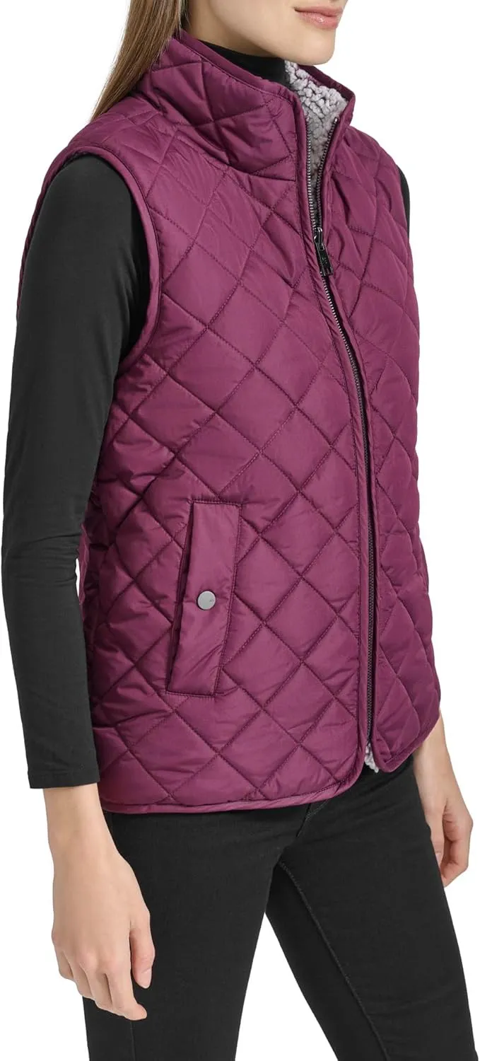 Andrew Marc Women's Zip Front Quilted Faux Sherpa Vest
