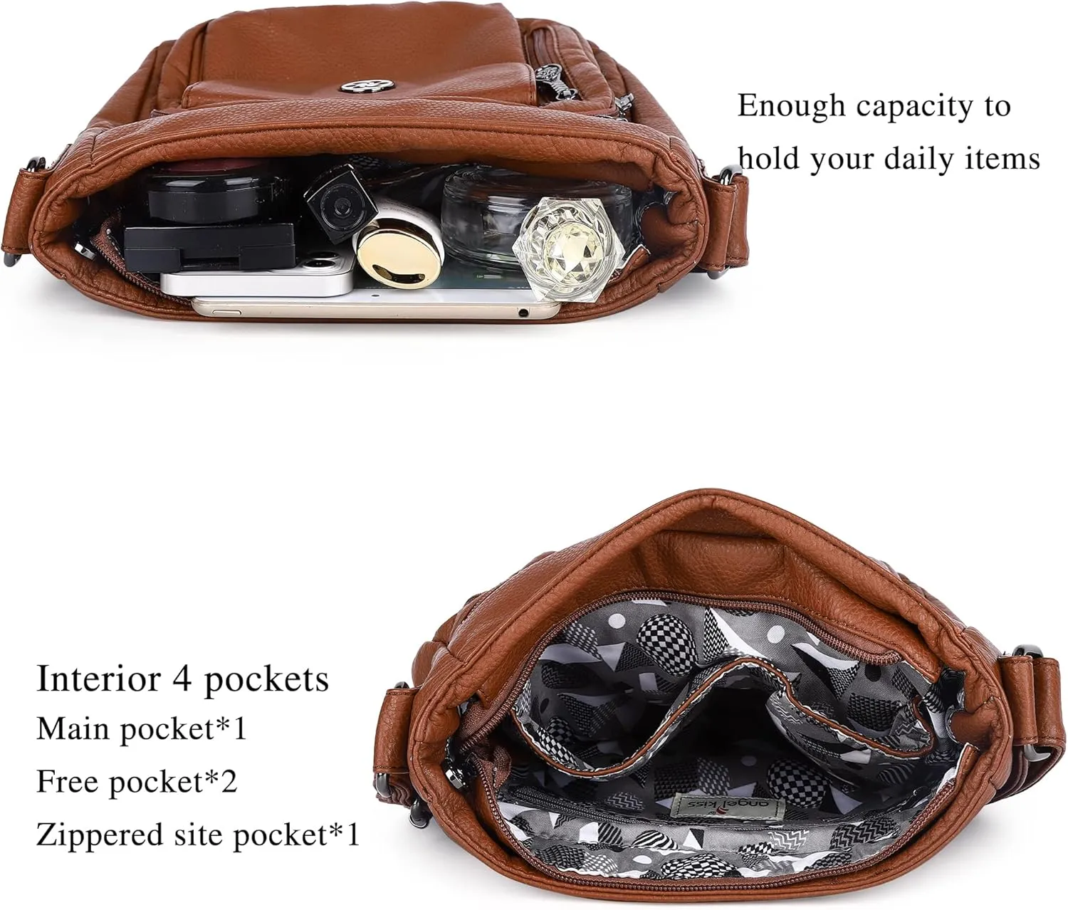 Angel Kiss Crossbody Bags Faux Vegan Leather Shoulder Bags for Women Small Handbag with Adjustable Strap