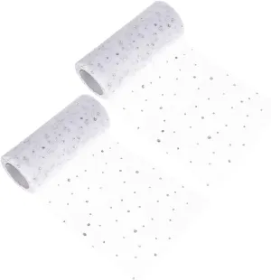 Angoily 2 Rolls Glitter Patch Tulle Fabric Decorative Clothes Patches Bag Gauze for Sewing for DIY Decor Craft Projects