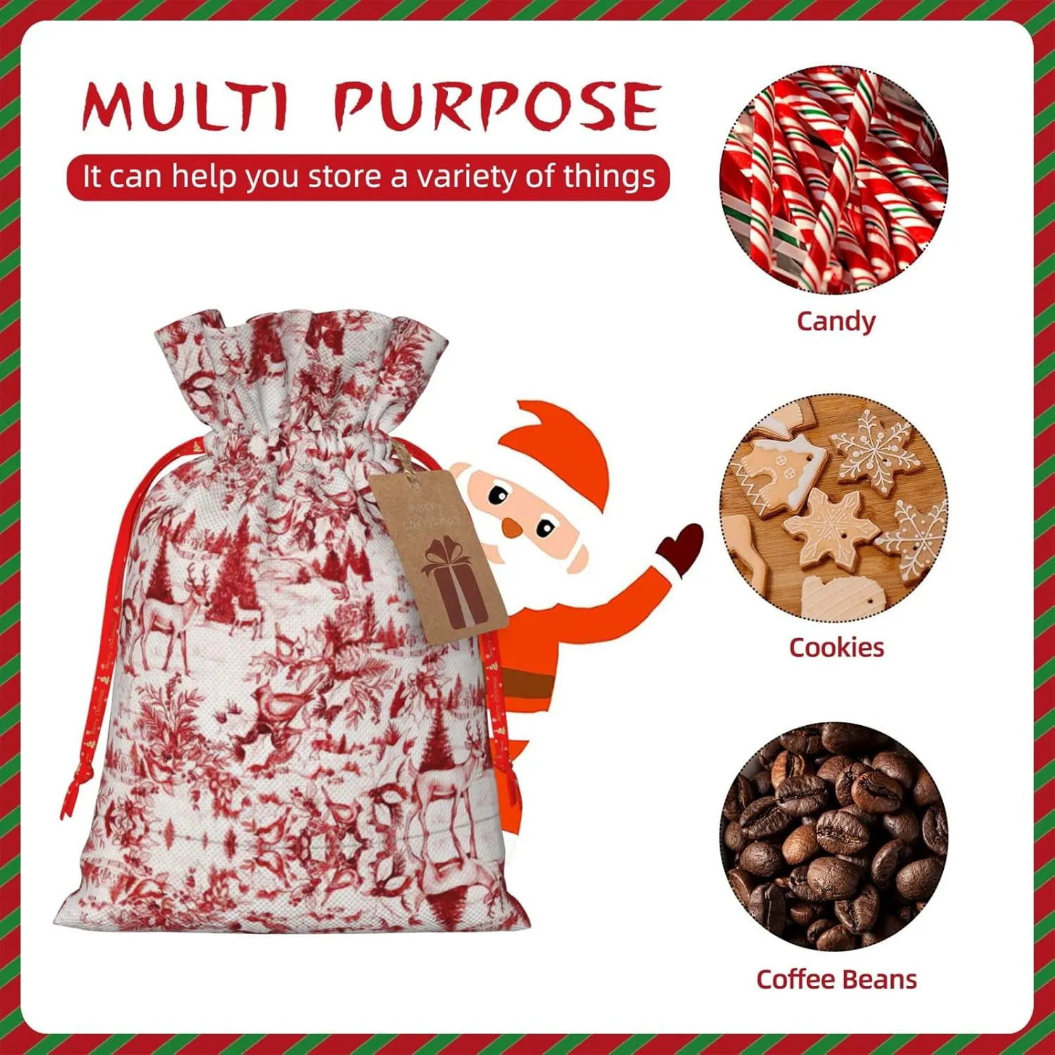 Animal Wilderness Bear Deer Christmas Gift Bag - Holiday Drawstring Party Favor Burlap Bags - Ideal for Present Carry-on, and Storage