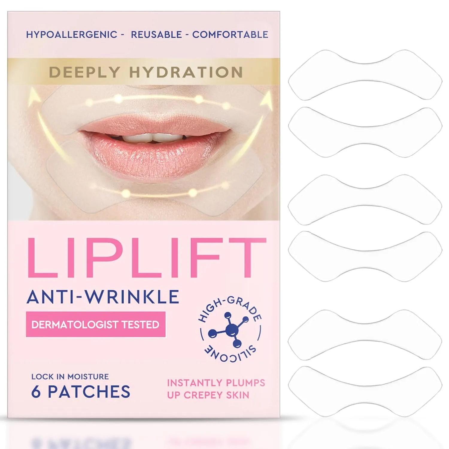 Anti Wrinkle Patches for Lip, Smile Line Patches, Overnight Smoothing Anti-Wrinkle Face Patches for Smile Line & Lip Area, 6 Pcs