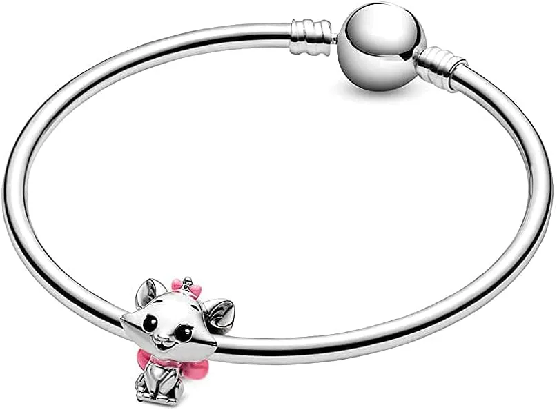 Aristocats Marie Charms 925 Sterling Silver Lovely Cat Bead wih Pink Enamel for Bracelets