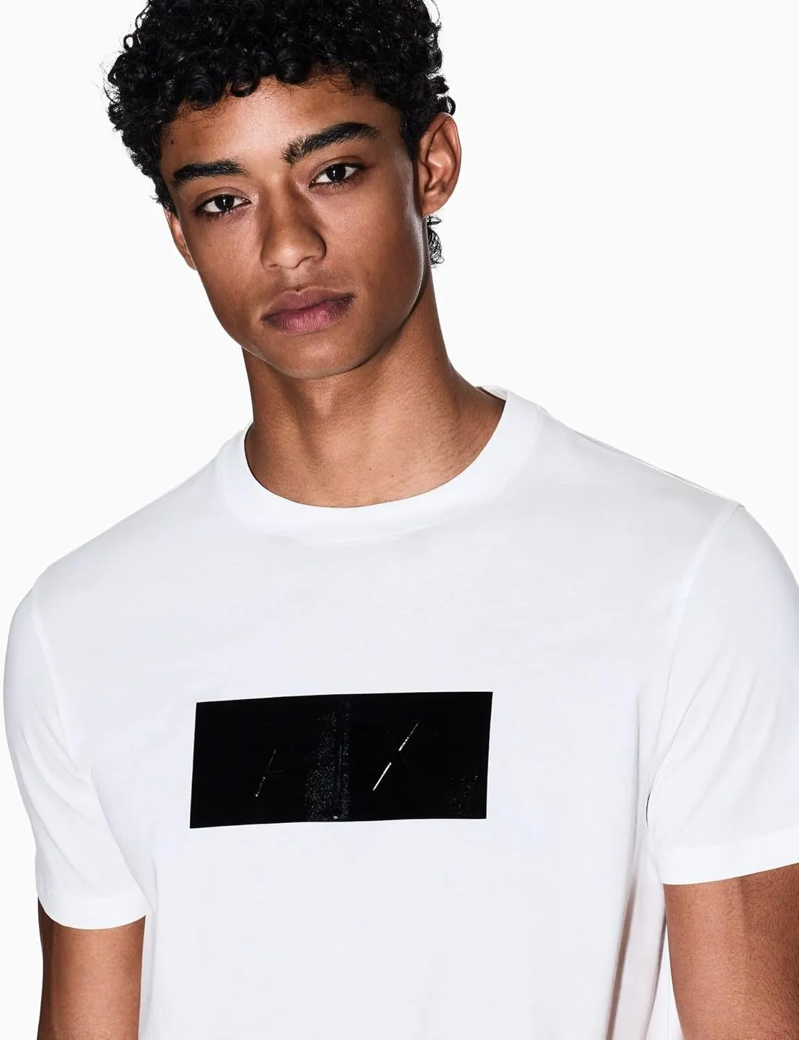 Armani Exchange Men's Faux Leather Elongated Box Logo Tee