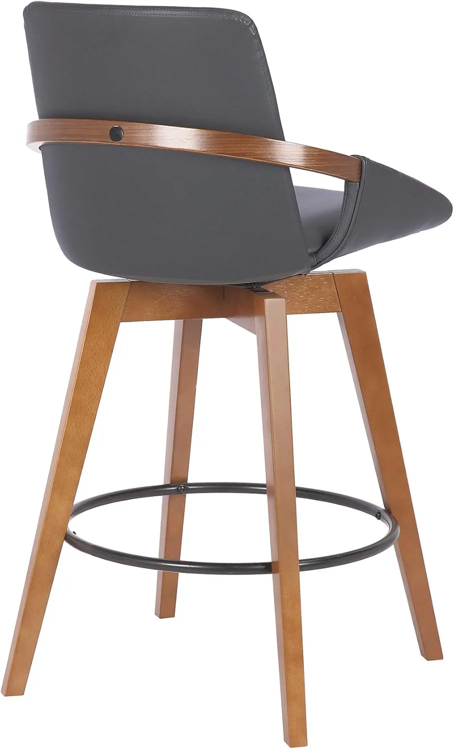 Armen Living Baylor Mid Century Modern Swivel Bar Stool for Kitchen Island Counter in Gray Faux Leather and Walnut Wood, 26" Seat Height