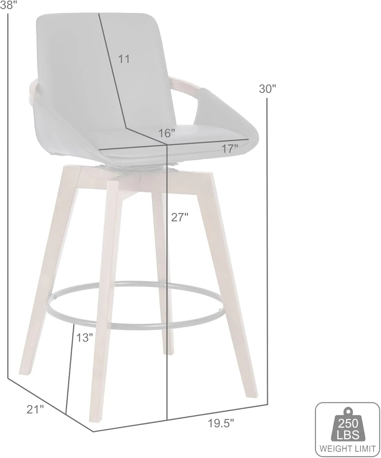 Armen Living Baylor Mid Century Modern Swivel Bar Stool for Kitchen Island Counter in Gray Faux Leather and Walnut Wood, 26" Seat Height