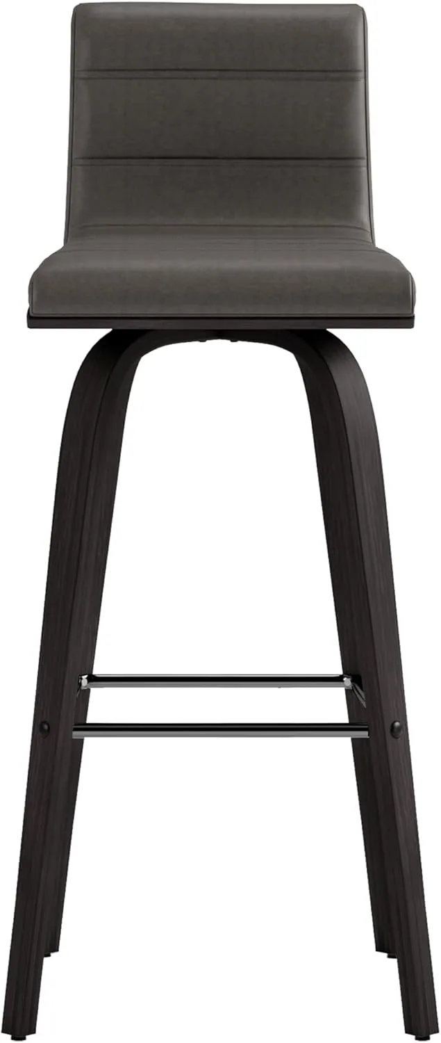 Armen Living size color options Vienna 30" Bar Height Barstool Brushed Wood Finish Faux Leather, Grey/Black