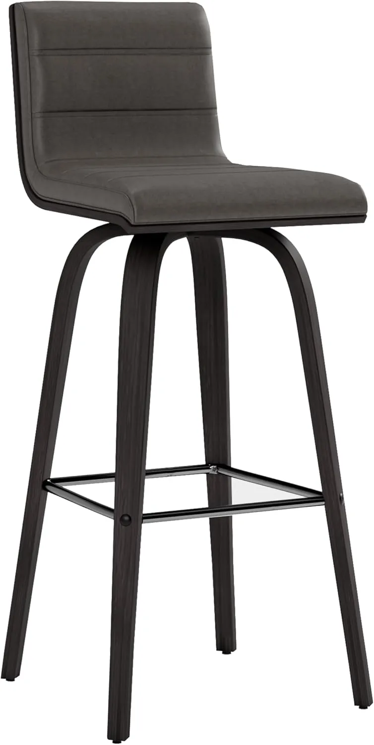 Armen Living size color options Vienna 30" Bar Height Barstool Brushed Wood Finish Faux Leather, Grey/Black