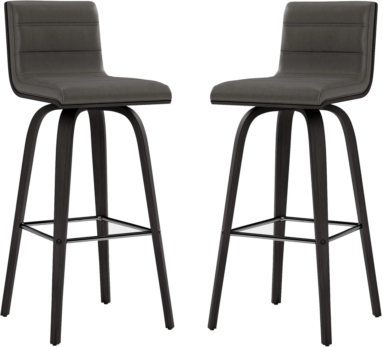 Armen Living size color options Vienna 30" Bar Height Barstool Brushed Wood Finish Faux Leather, Grey/Black