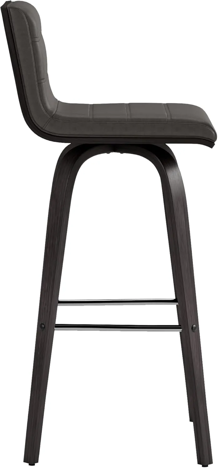 Armen Living size color options Vienna 30" Bar Height Barstool Brushed Wood Finish Faux Leather, Grey/Black