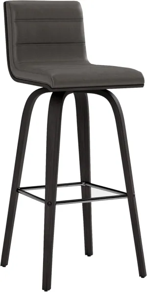 Armen Living size color options Vienna 30" Bar Height Barstool Brushed Wood Finish Faux Leather, Grey/Black