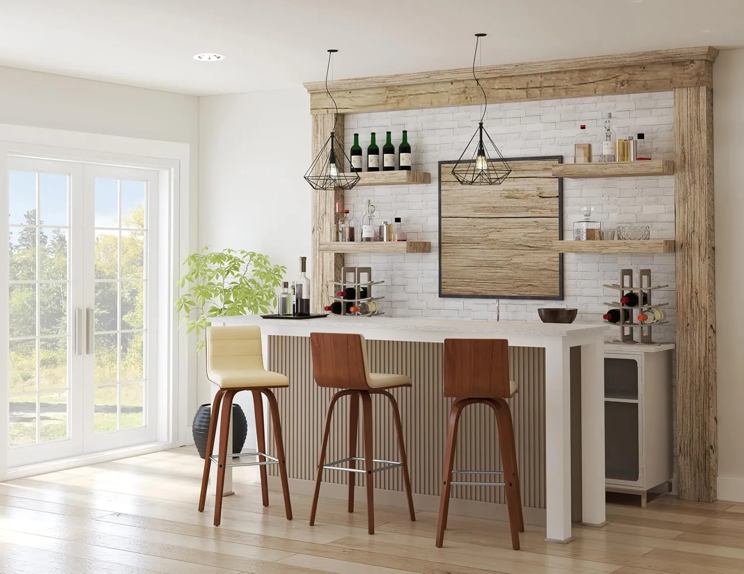 Armen Living Vienna Bar Height Bar Stool Kitchen and Dining, 30" Cream/Walnut, More color/size option