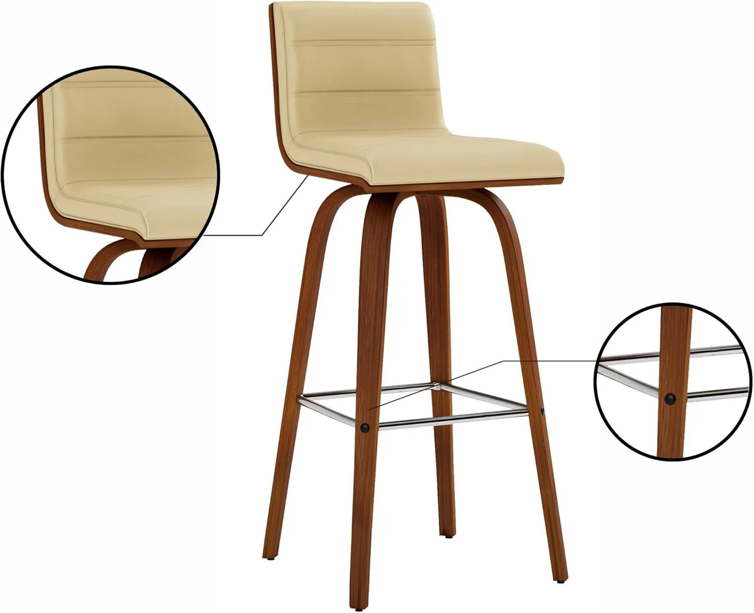 Armen Living Vienna Bar Height Bar Stool Kitchen and Dining, 30" Cream/Walnut, More color/size option