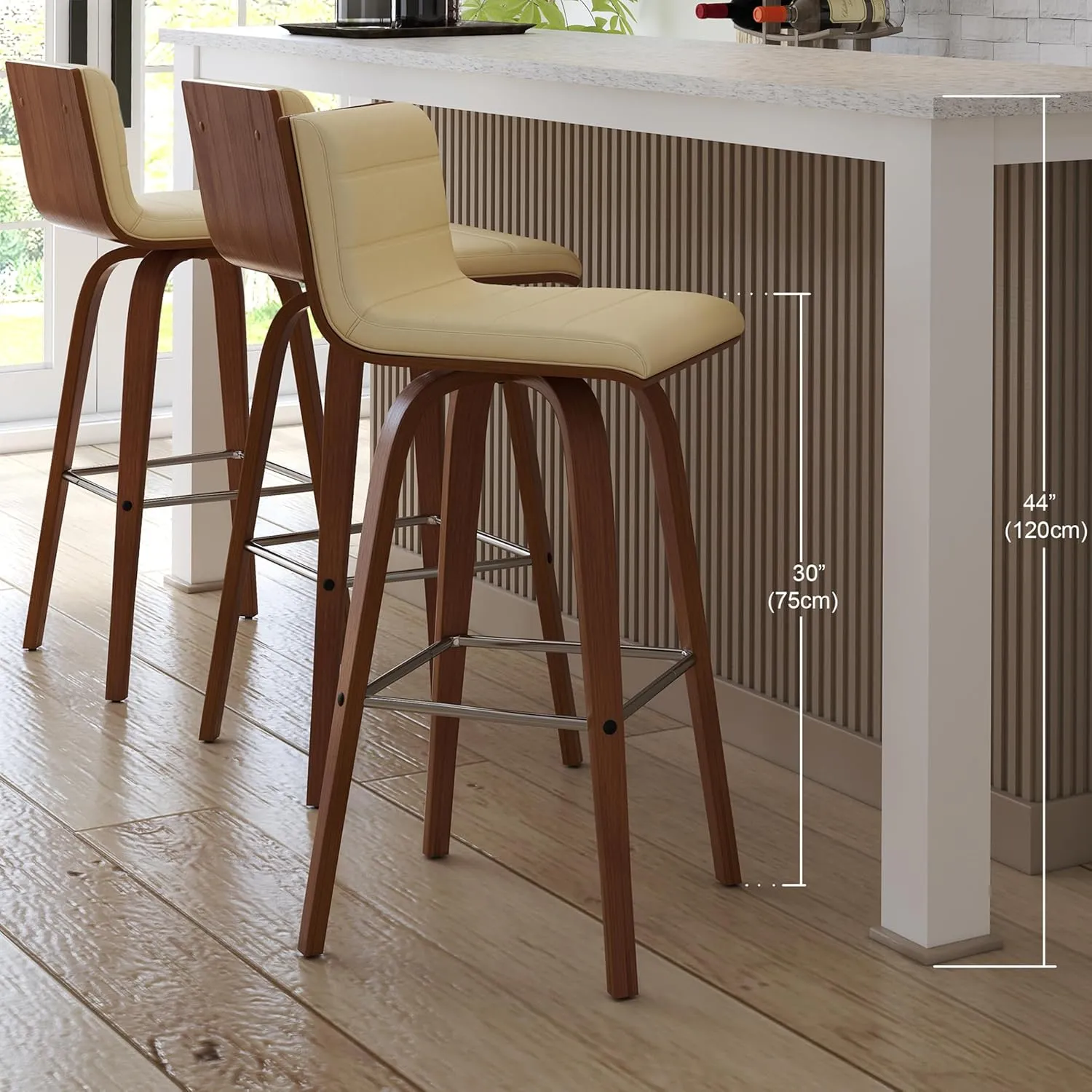Armen Living Vienna Bar Height Bar Stool Kitchen and Dining, 30" Cream/Walnut, More color/size option