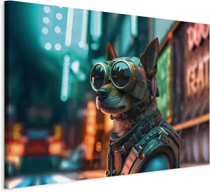 artgeist Textured Canvas Wall AI Art Print Dog 24x35 in - 1pcs Painting Canvas Prints Picture Artwork Image Framed Contemporary Modern Wall Home Abstract Colorful Cyberpunk Cyberdog g-H-10004-b-b