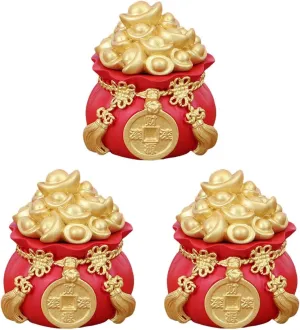 ARTIBETTER 3pcs Lucky Money Bag Decoration Home Accessories feng Shui Treasure Bowl New Year Decor Money Bag Figurine Chinese Treasure Basin Statue Candy Dish Chinese Style Resin Office China