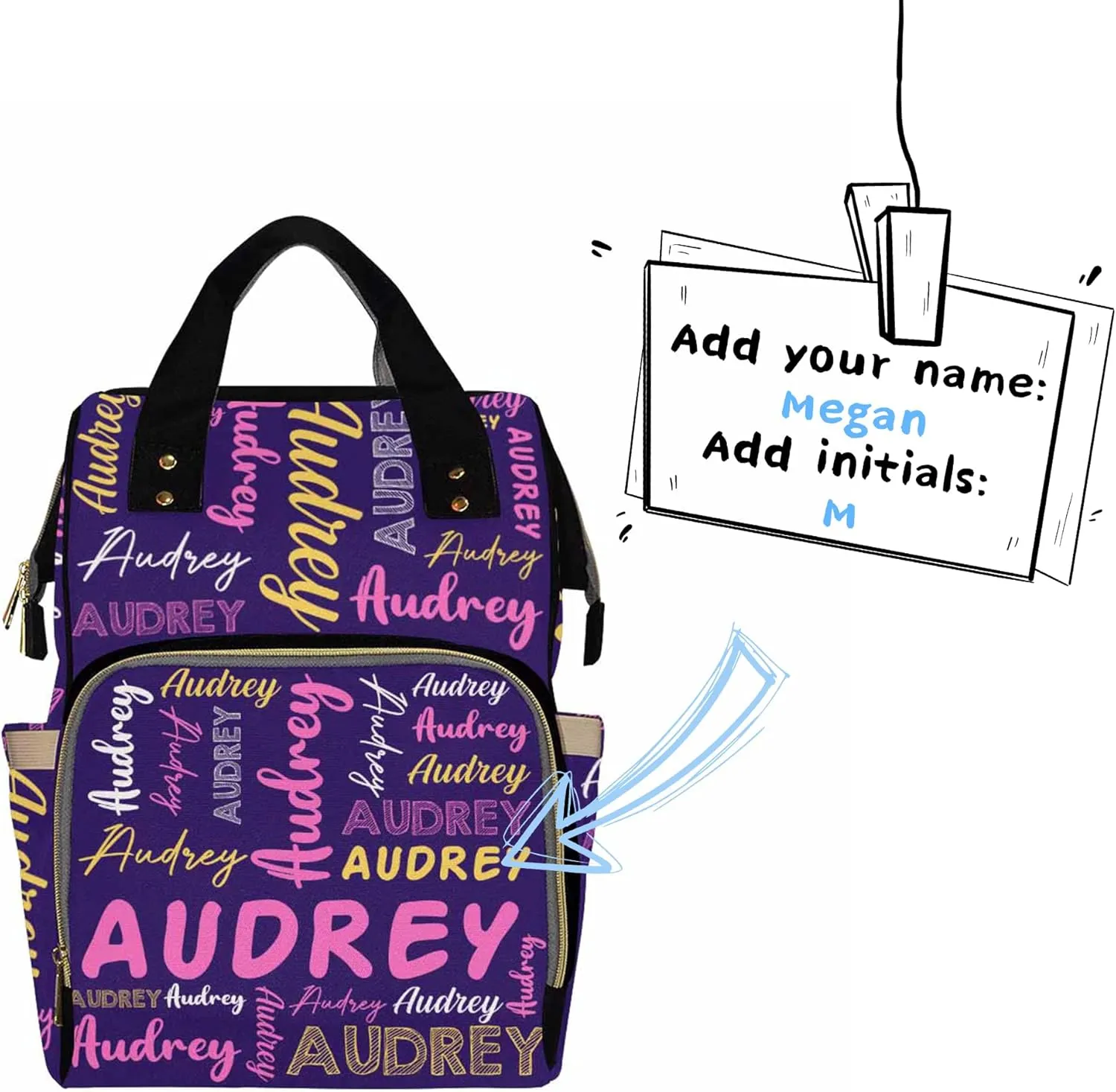 Artsadd Personalized Diaper Bag with Name - Custom Name Backpack for Kids Boys Girls School Bag - Personalized Monogrammed Travel Backpack Daypack Handbag Shoulder Bag for Unisex Hiking Camping Work