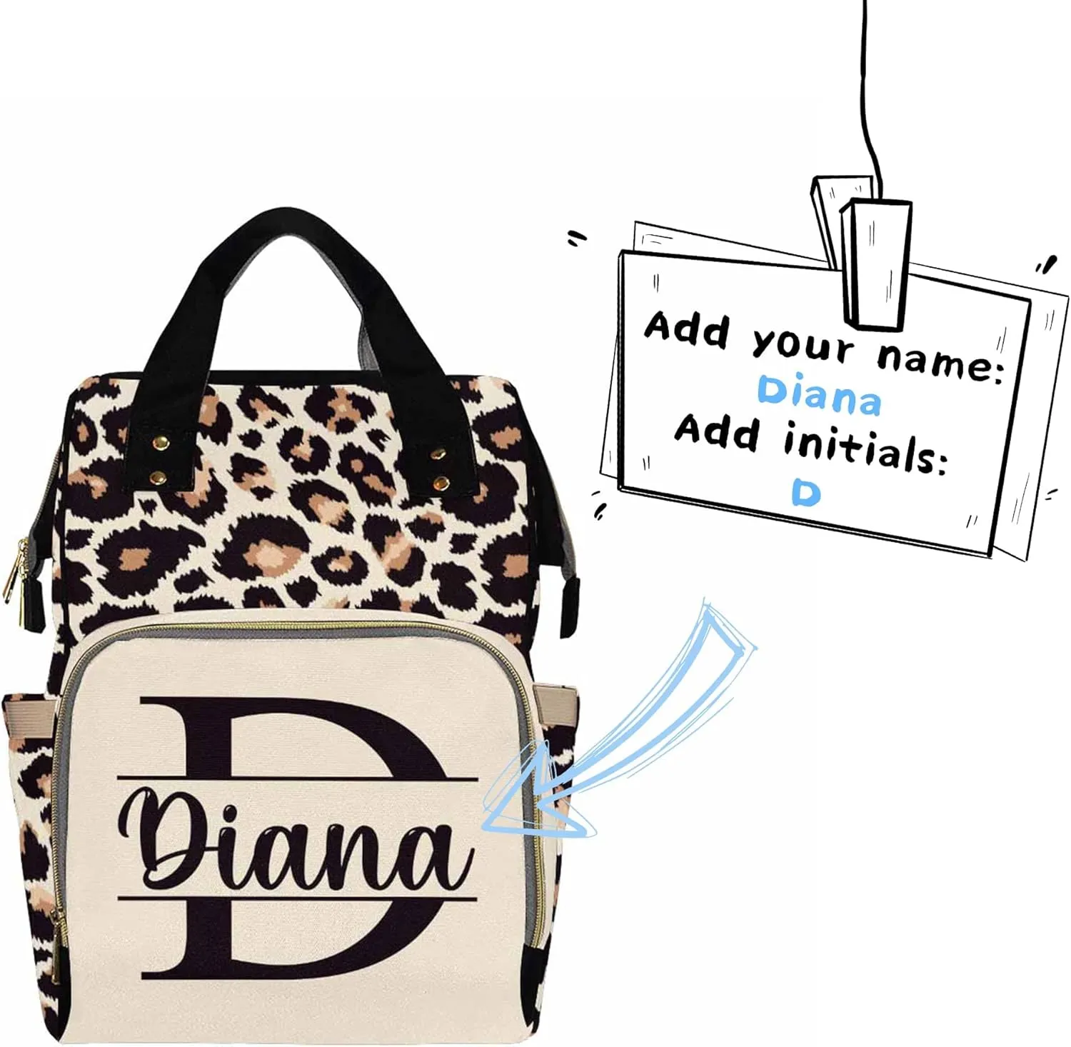 Artsadd Personalized Diaper Bag with Name - Custom Name Backpack for Kids Boys Girls School Bag - Personalized Monogrammed Travel Backpack Daypack Handbag Shoulder Bag for Unisex Hiking Camping Work