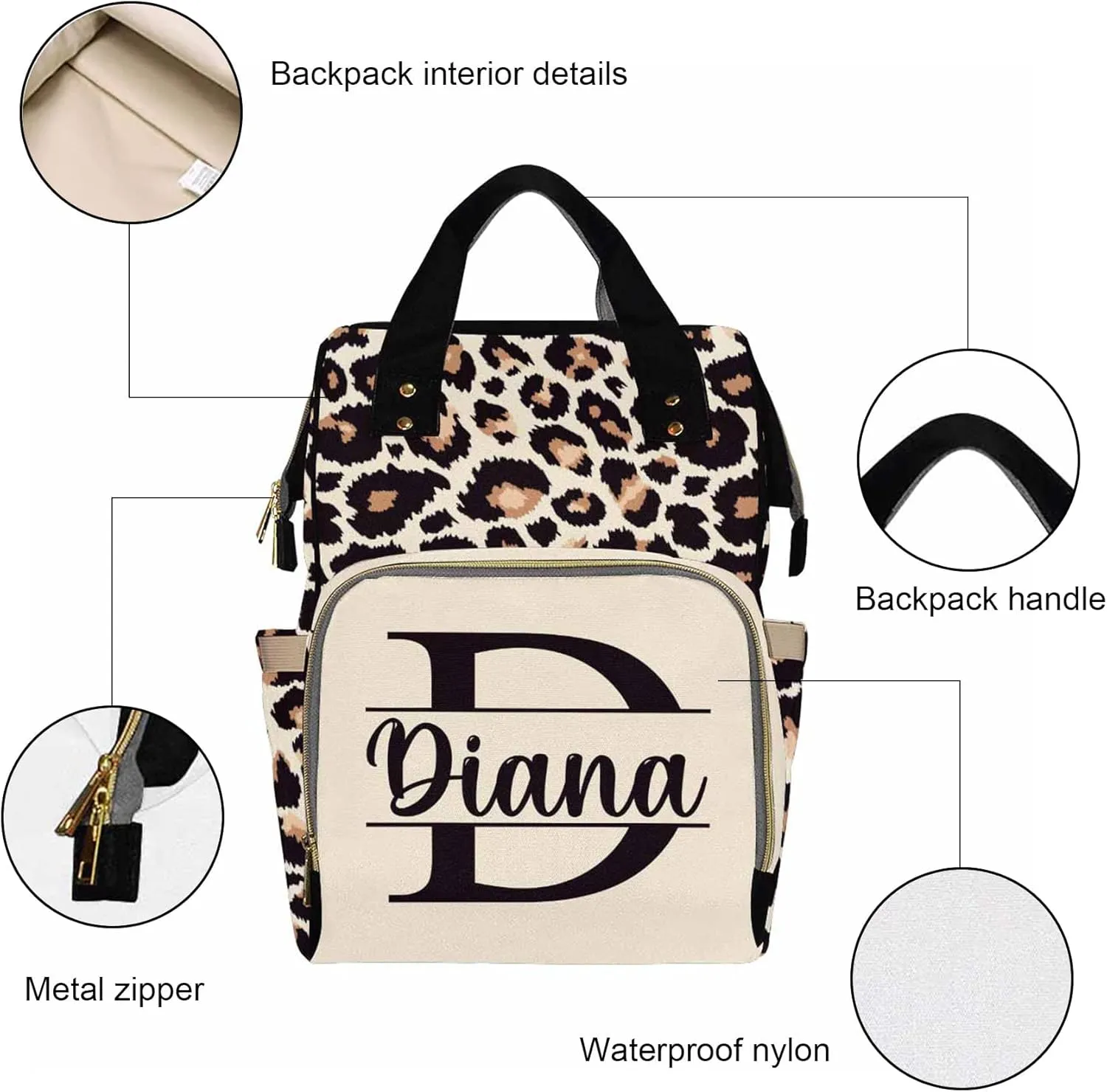 Artsadd Personalized Diaper Bag with Name - Custom Name Backpack for Kids Boys Girls School Bag - Personalized Monogrammed Travel Backpack Daypack Handbag Shoulder Bag for Unisex Hiking Camping Work