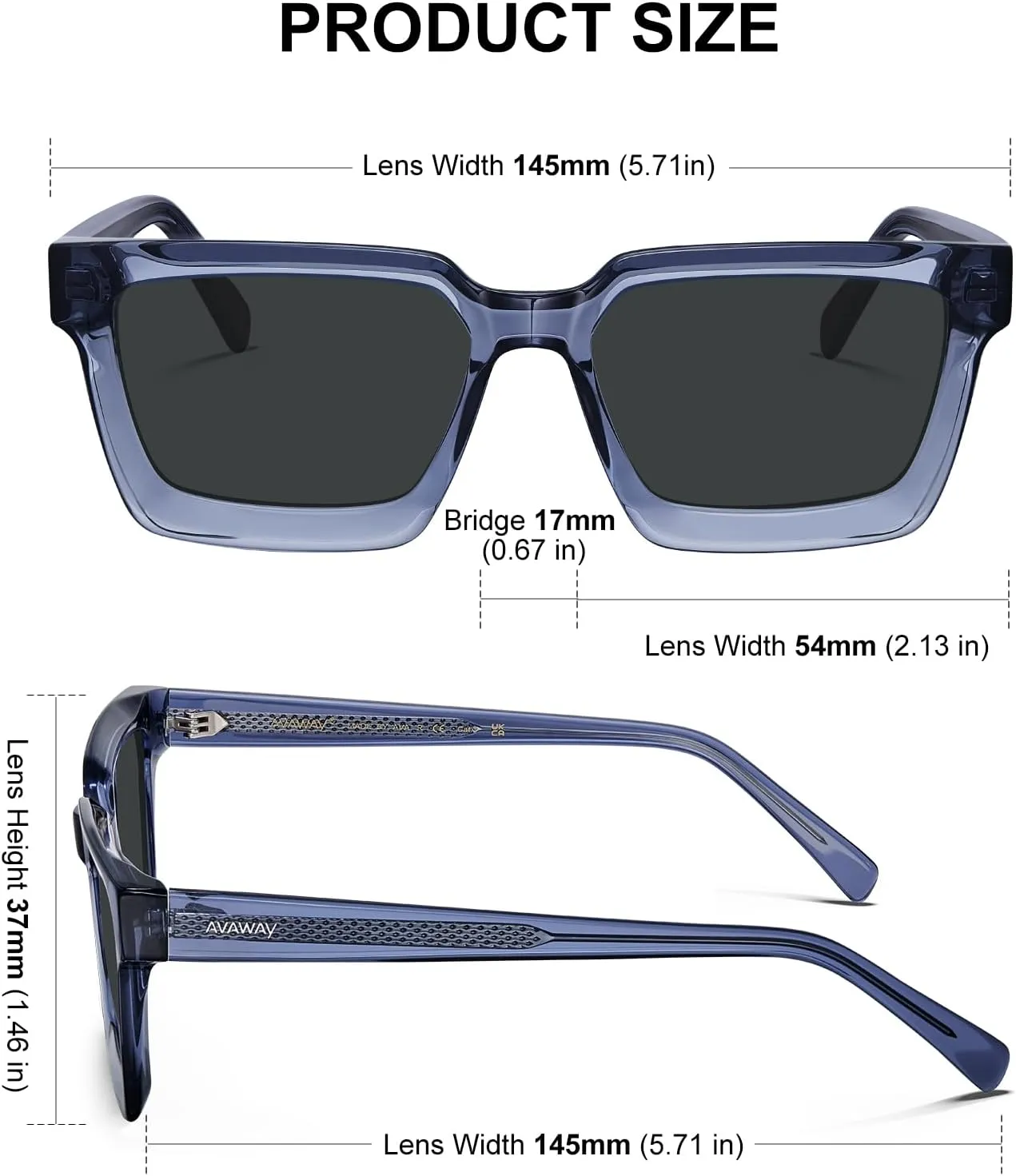 AVAWAY Unisex Square Acetate Polarized Sunglasses Women Men UV400 Retro Sun Glasses for Driving/Fishing/Daily Wear