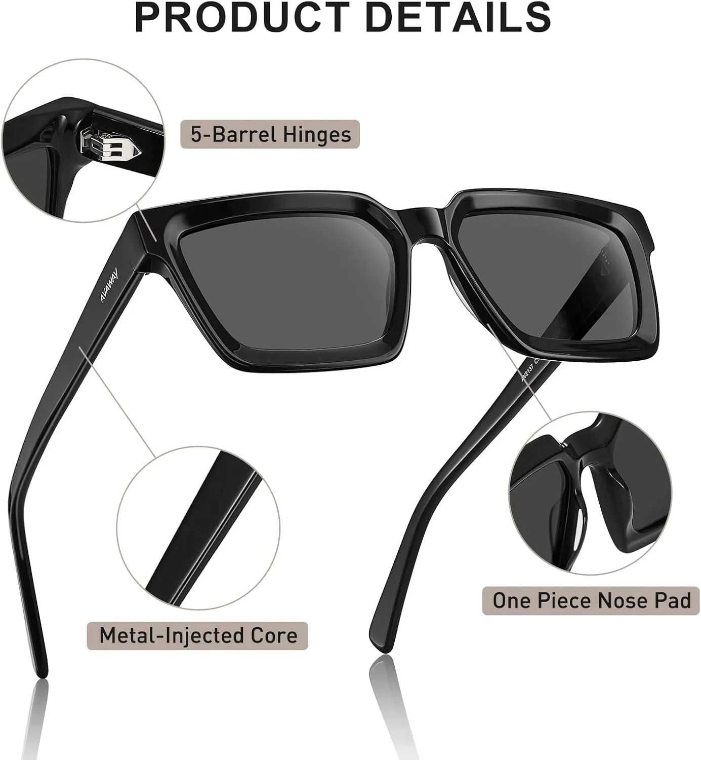 AVAWAY Unisex Square Acetate Polarized Sunglasses Women Men UV400 Retro Sun Glasses for Driving/Fishing/Daily Wear