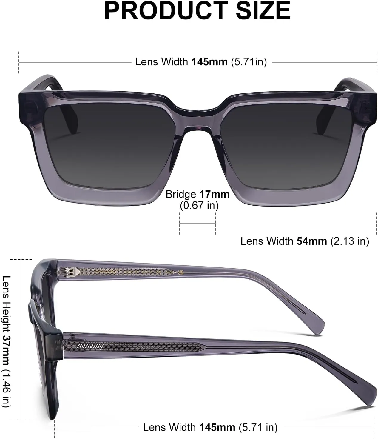 AVAWAY Unisex Square Acetate Polarized Sunglasses Women Men UV400 Retro Sun Glasses for Driving/Fishing/Daily Wear