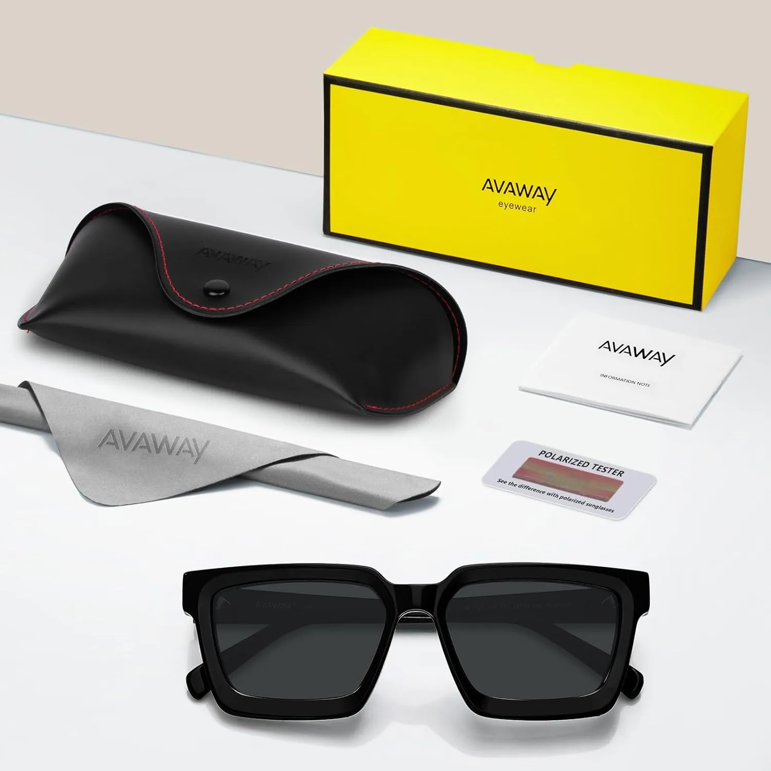 AVAWAY Unisex Square Acetate Polarized Sunglasses Women Men UV400 Retro Sun Glasses for Driving/Fishing/Daily Wear