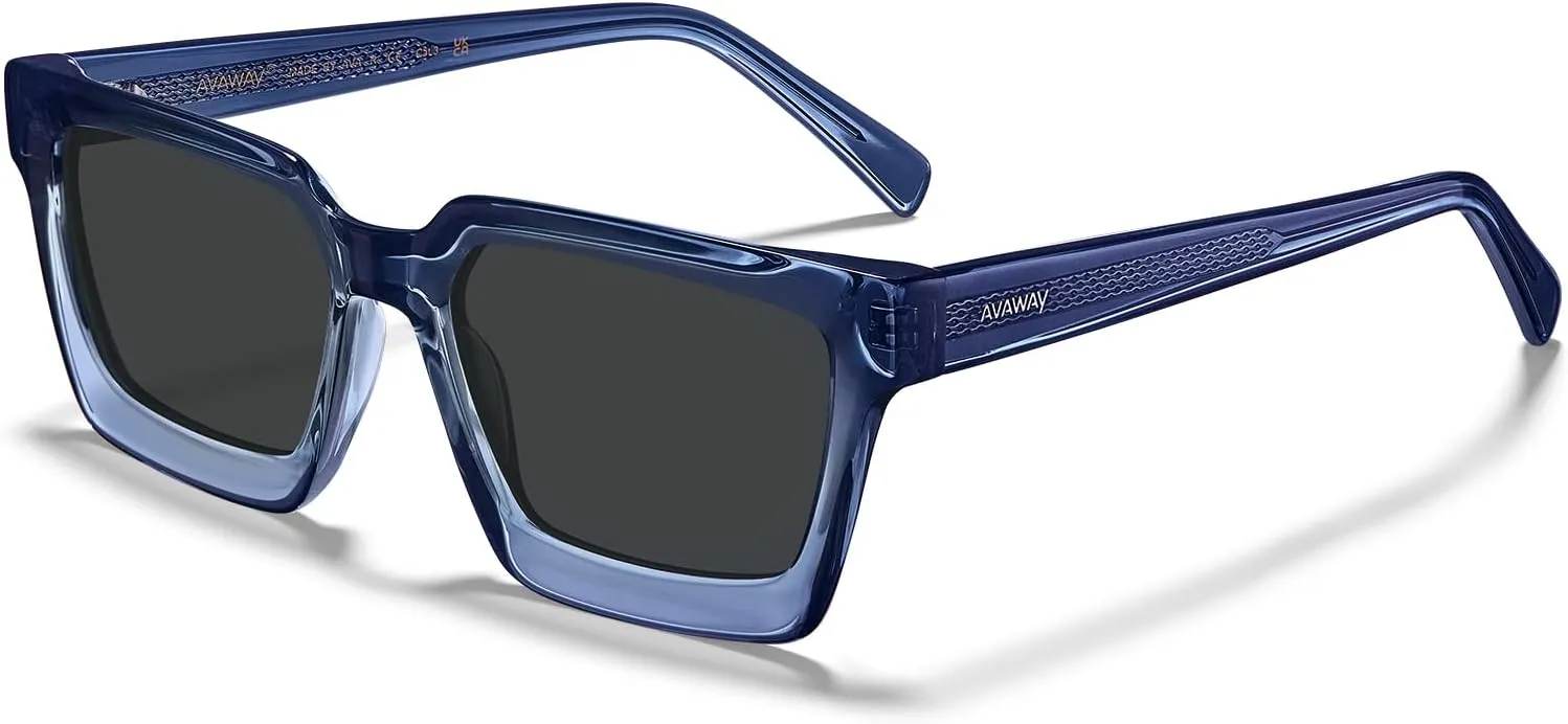 AVAWAY Unisex Square Acetate Polarized Sunglasses Women Men UV400 Retro Sun Glasses for Driving/Fishing/Daily Wear