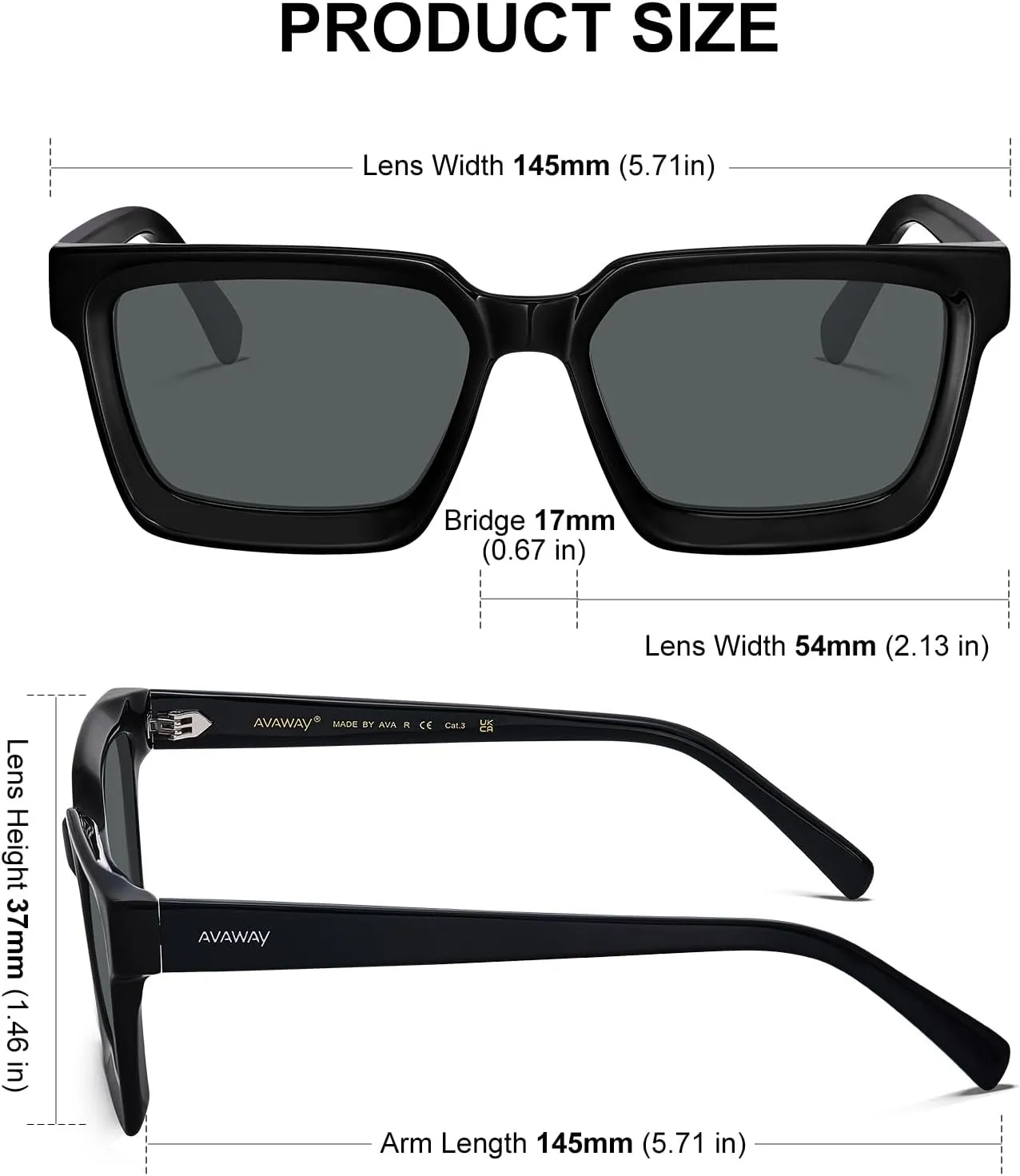 AVAWAY Unisex Square Acetate Polarized Sunglasses Women Men UV400 Retro Sun Glasses for Driving/Fishing/Daily Wear