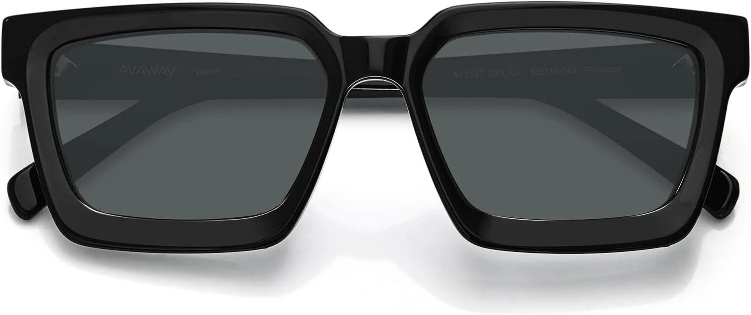AVAWAY Unisex Square Acetate Polarized Sunglasses Women Men UV400 Retro Sun Glasses for Driving/Fishing/Daily Wear