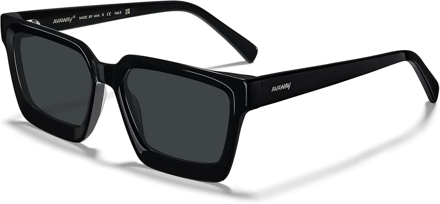 AVAWAY Unisex Square Acetate Polarized Sunglasses Women Men UV400 Retro Sun Glasses for Driving/Fishing/Daily Wear
