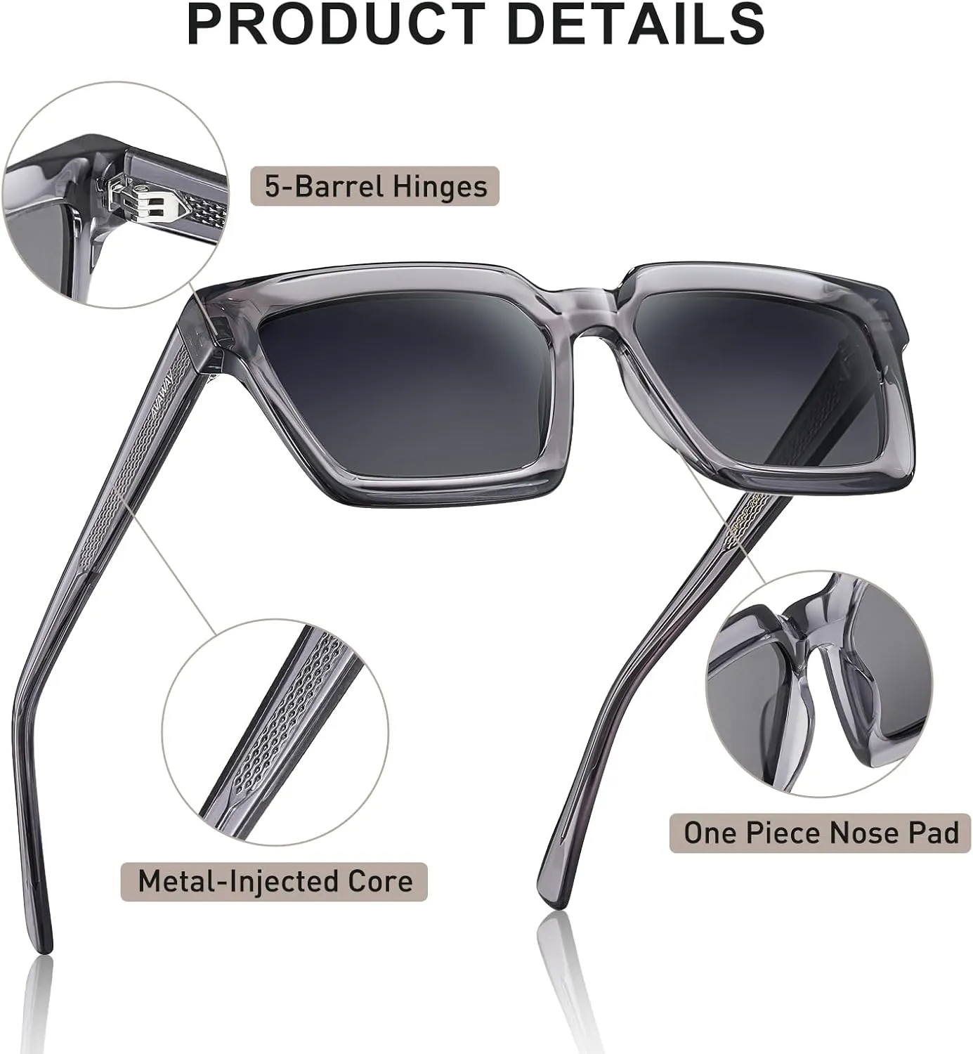 AVAWAY Unisex Square Acetate Polarized Sunglasses Women Men UV400 Retro Sun Glasses for Driving/Fishing/Daily Wear
