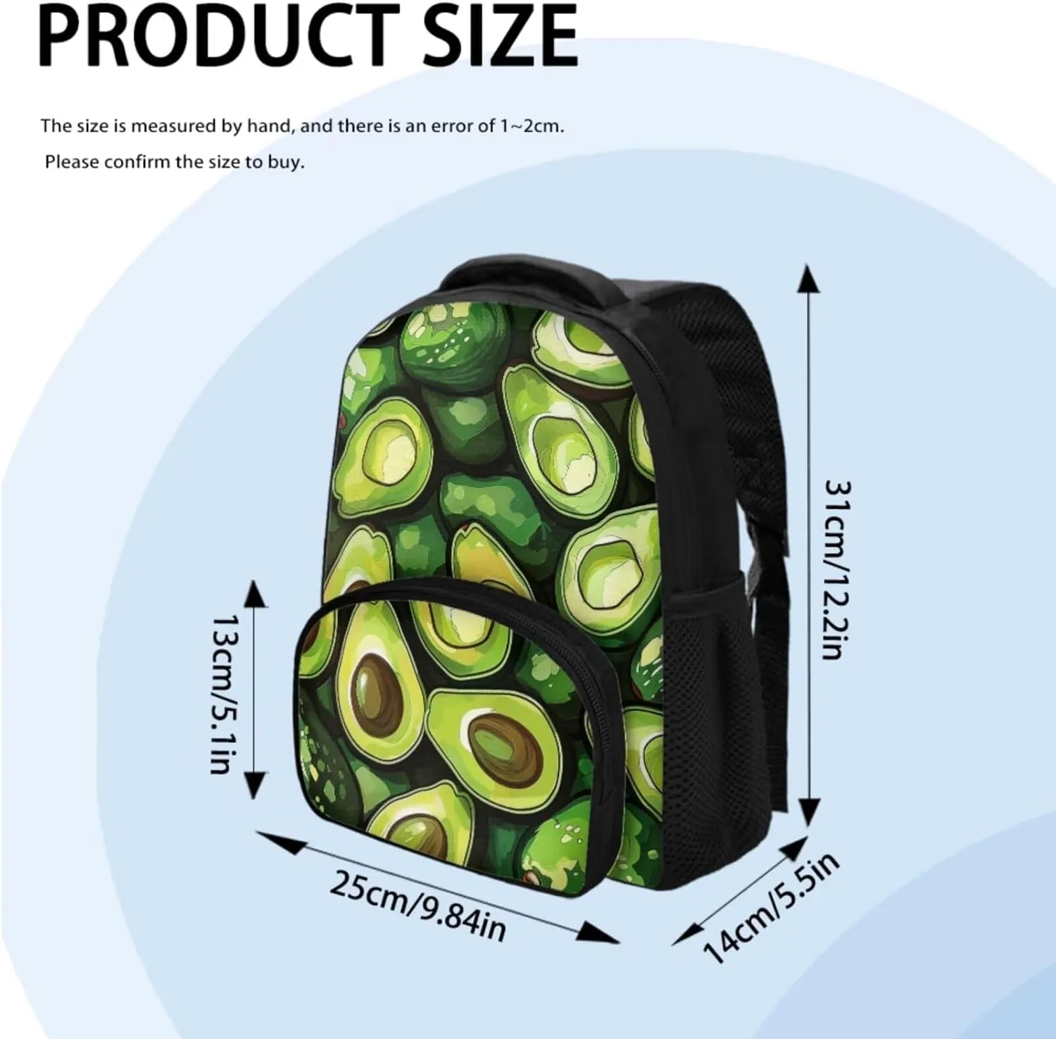 Avocado Print Backpack with Lunch Box for Girls Multi-Pockets Adjustable Straps Crossbody School Bag Waterproof and Oil Proof Nursing School Bag for Work Outdoor Travel