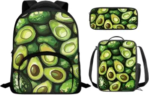 Avocado Print Backpack with Lunch Box for Girls Multi-Pockets Adjustable Straps Crossbody School Bag Waterproof and Oil Proof Nursing School Bag for Work Outdoor Travel