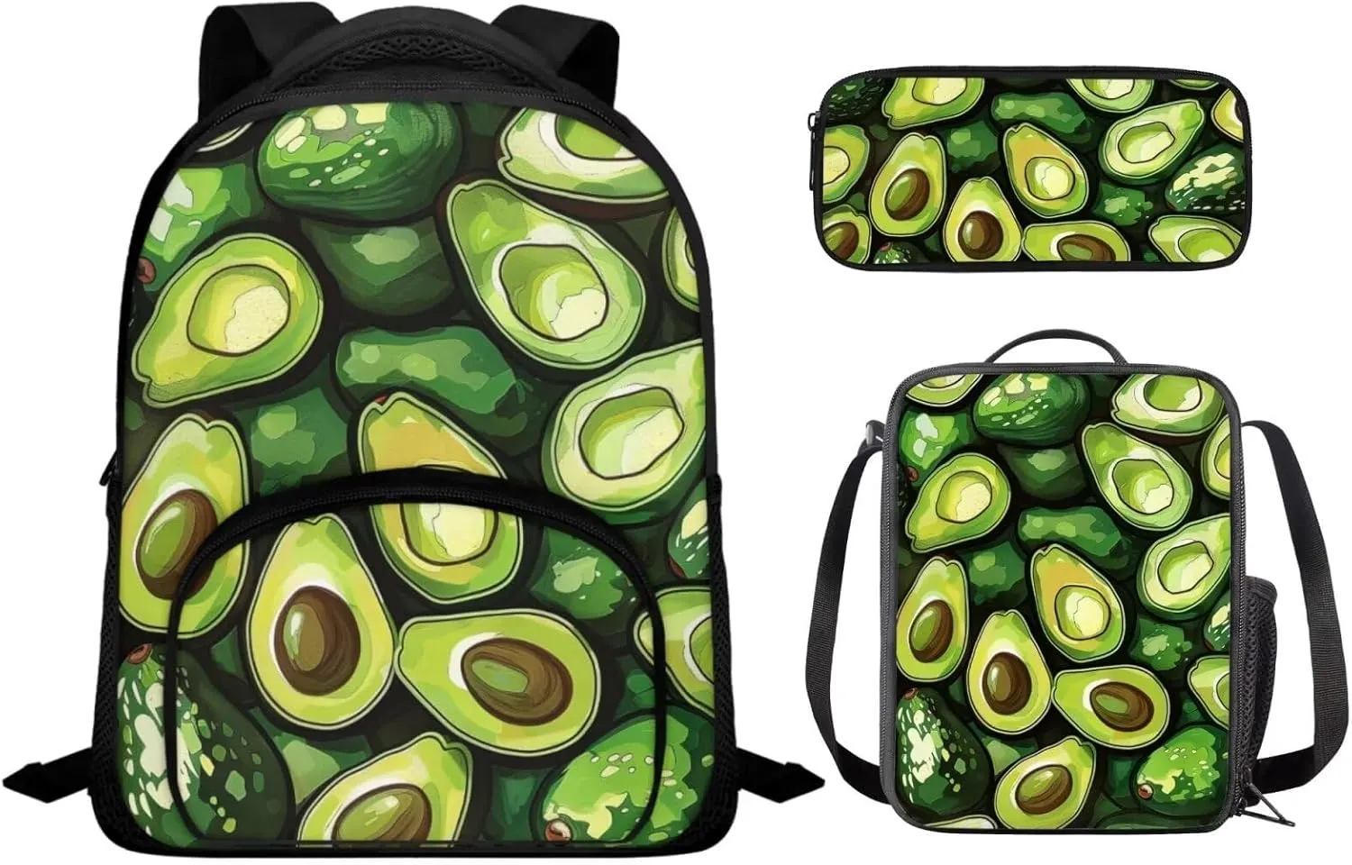 Avocado Print Backpack with Lunch Box for Girls Multi-Pockets Adjustable Straps Crossbody School Bag Waterproof and Oil Proof Nursing School Bag for Work Outdoor Travel
