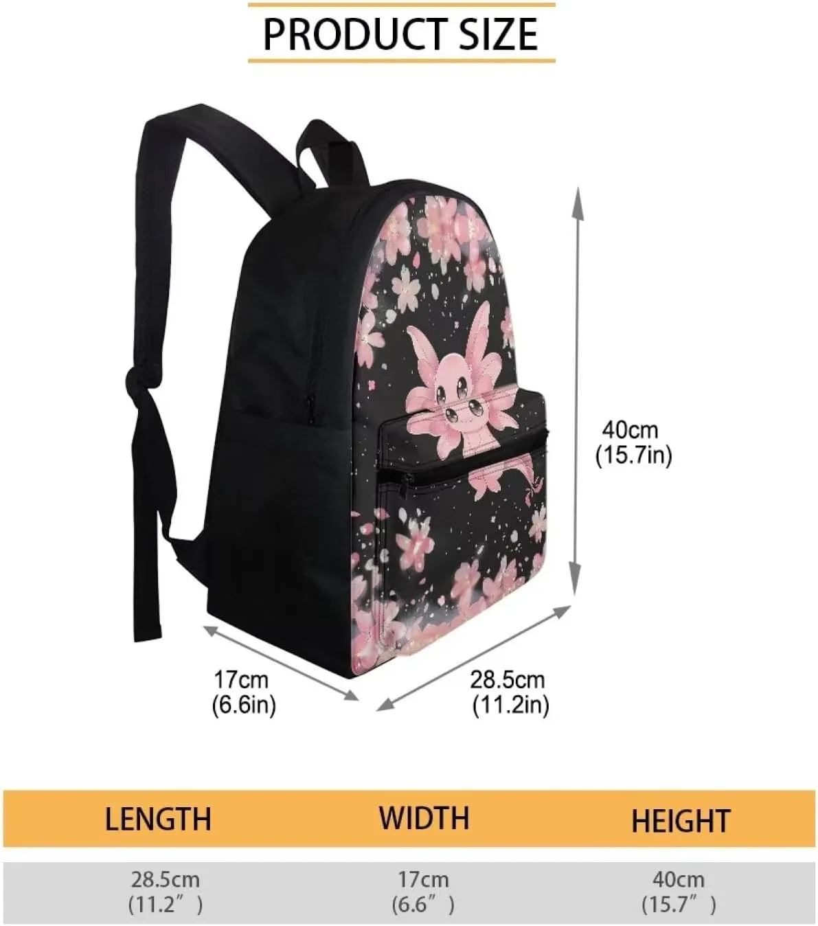 Axolotl Backpack for Girls 10-12 Girl Back Pack Set 15 Inch Lightweight School Bag with Foldable Portable Lunch Box Mini Pencil Case for Primary School