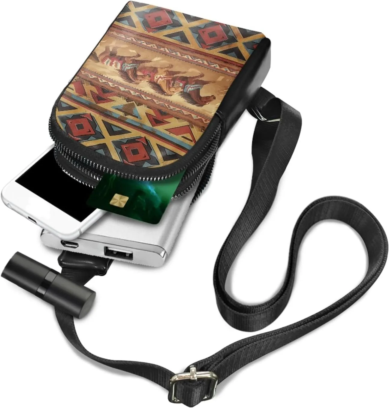 Aztec Western Horse Women Sling bag for Ladies Travel Crossbody Bag for Woman Portable Cross Body Bag for Mother Lady Casual Small Backpack with Zipper and Card Slot