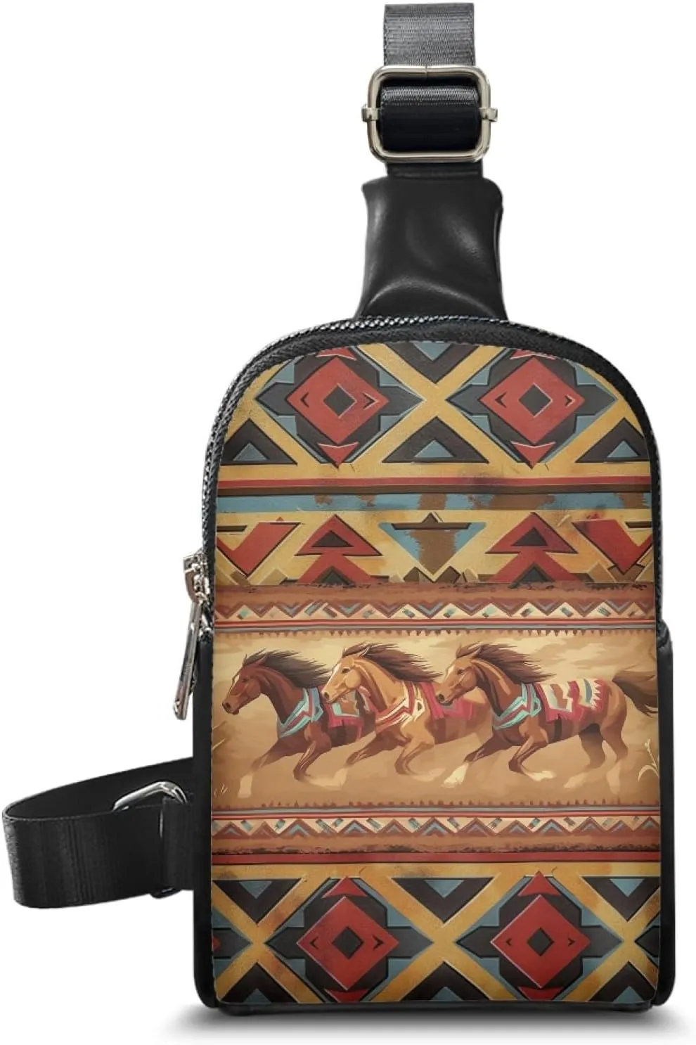 Aztec Western Horse Women Sling bag for Ladies Travel Crossbody Bag for Woman Portable Cross Body Bag for Mother Lady Casual Small Backpack with Zipper and Card Slot